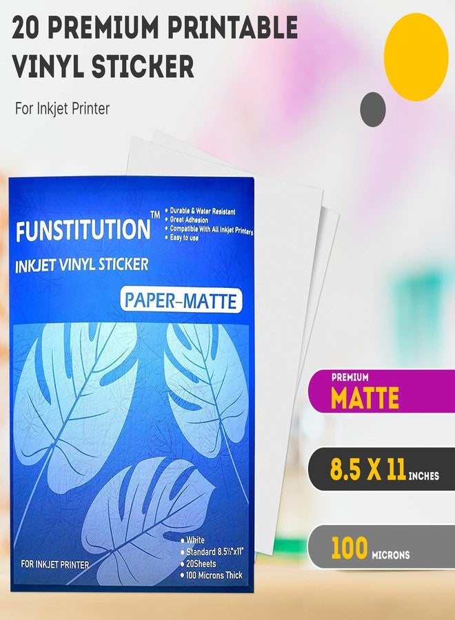 FUNSTITUTION 20 Premium Printable Vinyl Sticker Paper - 8.5x11 inches Matte Decal Waterproof Vinyl Sticker Paper - Image 3